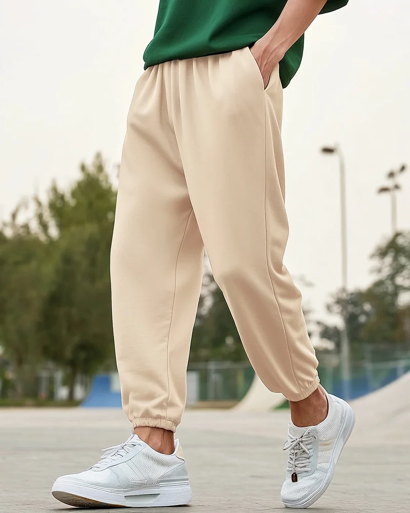 بيواكوف Men's Beige Oversized Brushed Joggers